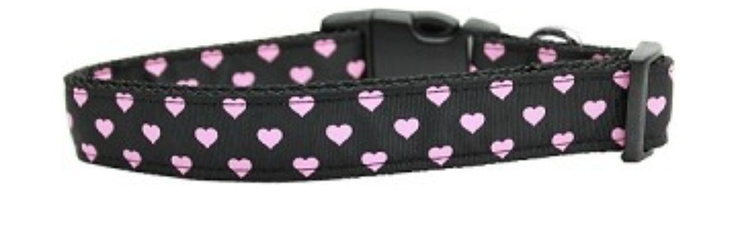 Pink & Black Hearts Nylon Collar