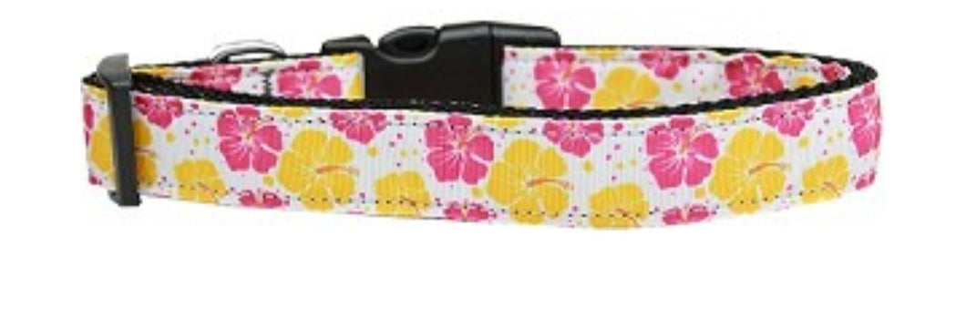 Pink & Yellow Hibiscus Flower Nylon Collar