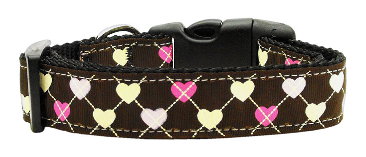 Argyle Hearts (Brown) Nylon Collar