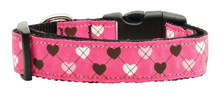 Argyle Hearts (Pink) Nylon Collar